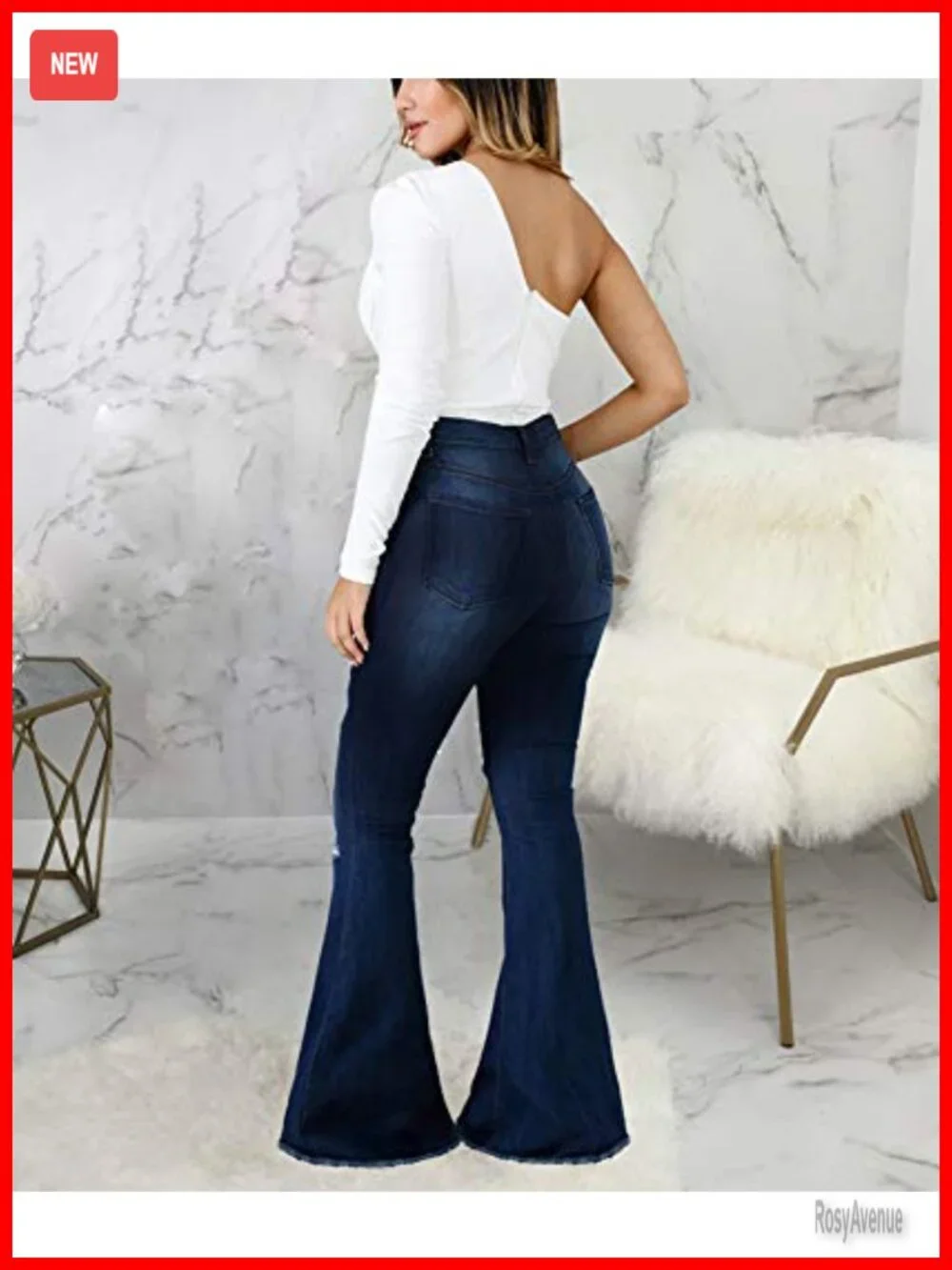 High Waist Flared Bell Bottom Jeans with Pockets Skinny Bootcut Denim Pants
